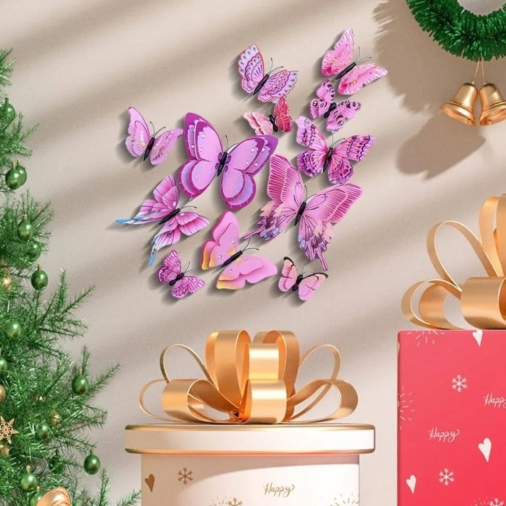 12 Pieces 3D Butterflies Pink Magnet/Stickers Various Sizes
